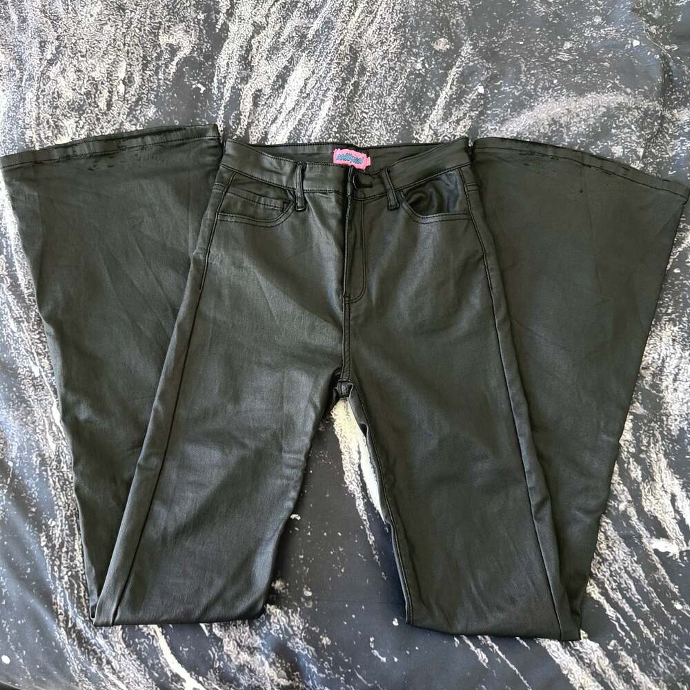 Edikted Luna Faux Leather Flare Pants Black - Small
